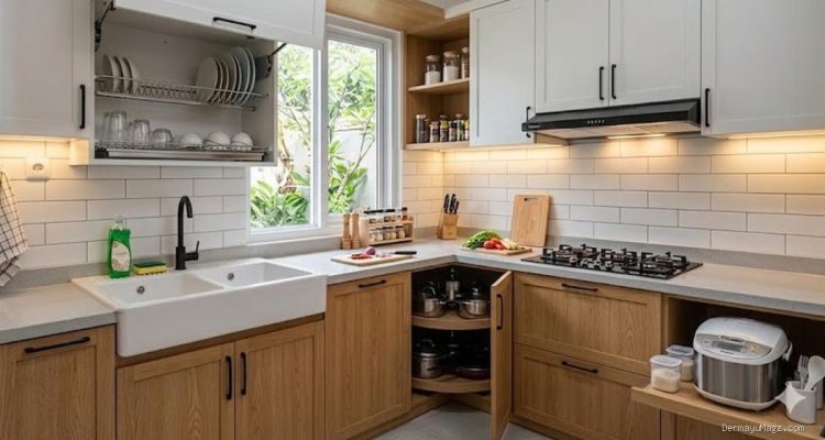 7 Model Kitchen Set dengan Rak Piring Tarik dan Tempat Rice Cooker agar Dapur Lebih Rapi