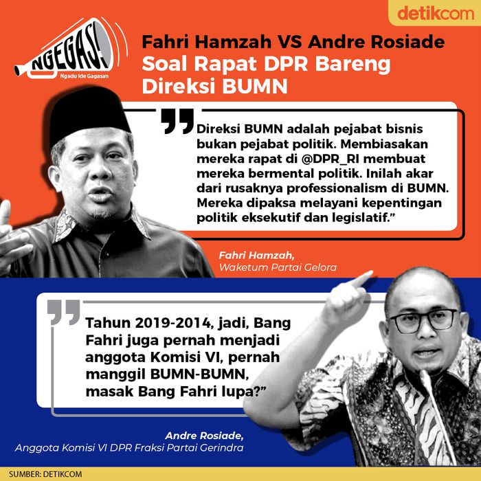 Fahri Hamzah VS Andre Rosiade Soal Rapat DPR Bareng Direksi BUMN
