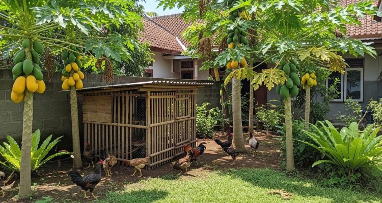 3 Hewan Peliharaan Mini dalam Toples, Pagar Rumah Kecil, dan Ternak Ayam Kampung dengan Pohon Pepaya
