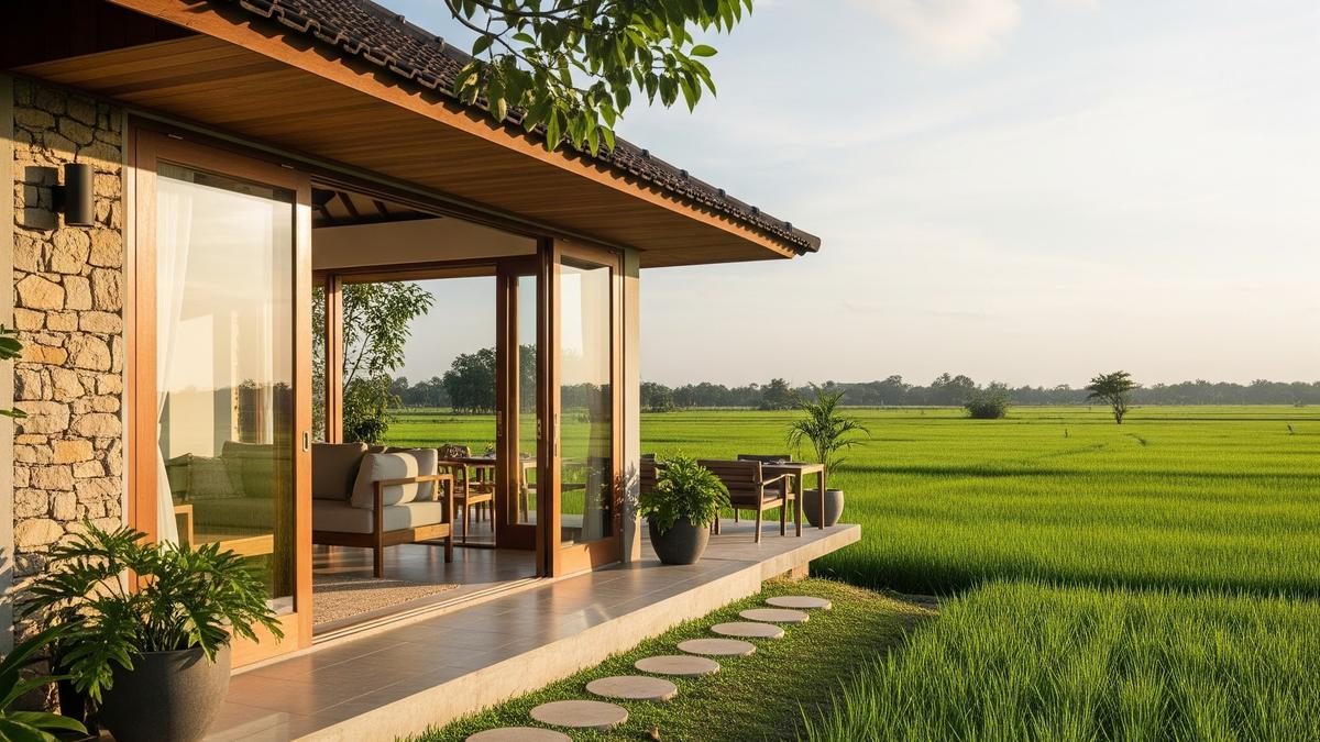 7 Desain Rumah Pedesaan Berteras Luas Menghadap Sawah, Hunian Asri dan Nyaman