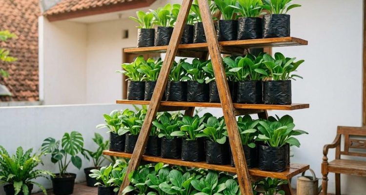 7 Rak Kebun Vertikal Sederhana dari Ember dan Bambu untuk Lahan Terbatas