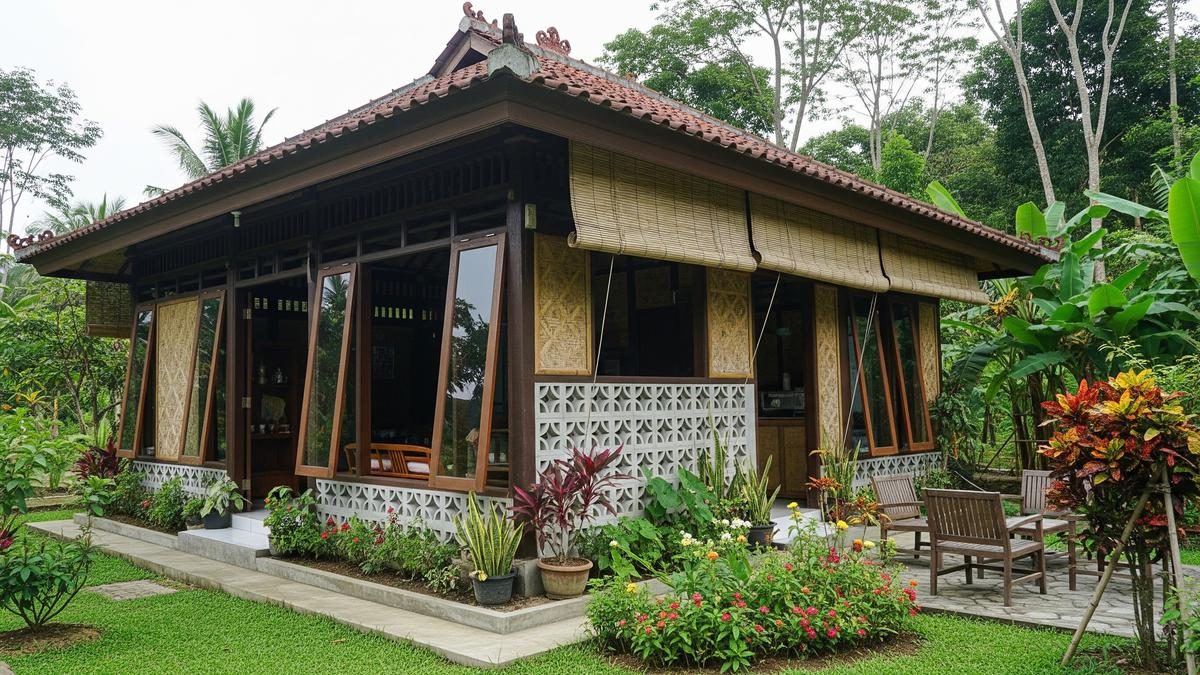 8 Contoh Rumah Desa Sejuk dengan Taman Samping dan Dinding Semi Terbuka untuk Hunian Pensiun