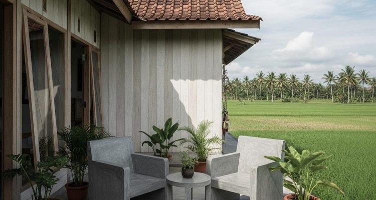 9 Desain Teras Rumah Desa Nyaman dengan Kursi Cor Minimalis