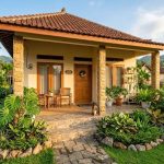 Contoh Rumah Desa dengan Teras Batu dan Taman Kecil