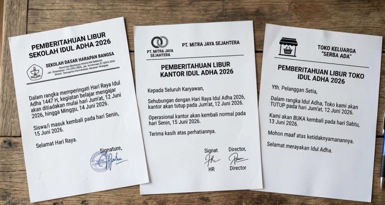 Contoh Surat Pemberitahuan Libur Idul Adha