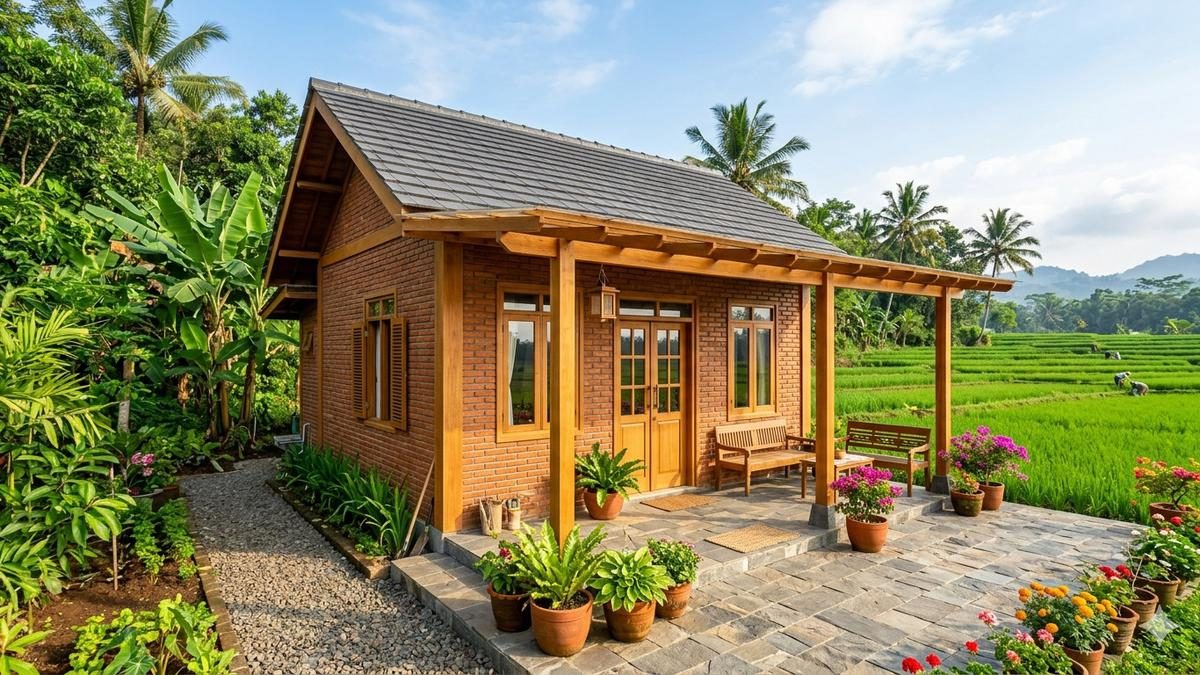 Desain Rumah Bata Merah Sederhana Nuansa Hangat ala Desa yang Menyenangkan