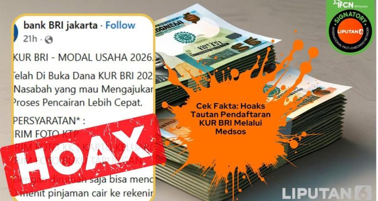 Hoaks Pendaftaran KUR Bank BRI di Media Sosial