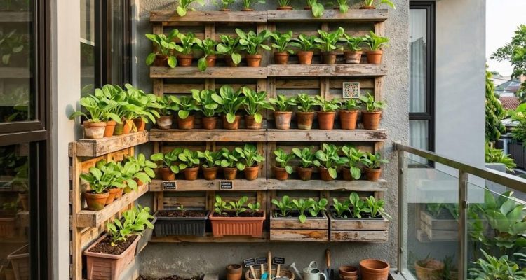 Ide Kebun Caisim Vertikal Hemat Tempat dari Rak Kayu Bekas yang Estetik