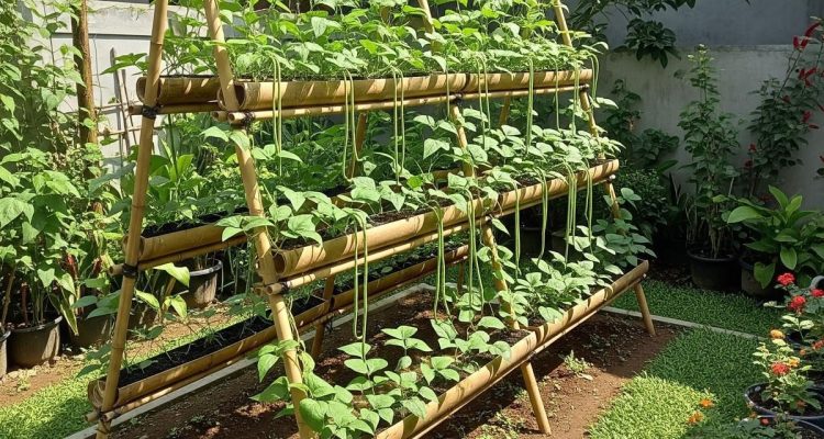 Menanam Kacang Panjang di Rak Bertingkat untuk Lahan Sempit
