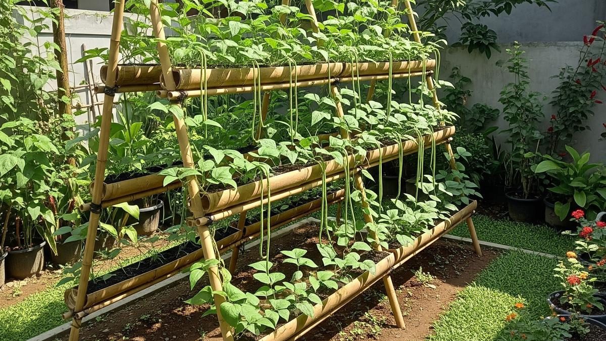 Menanam Kacang Panjang di Rak Bertingkat untuk Lahan Sempit