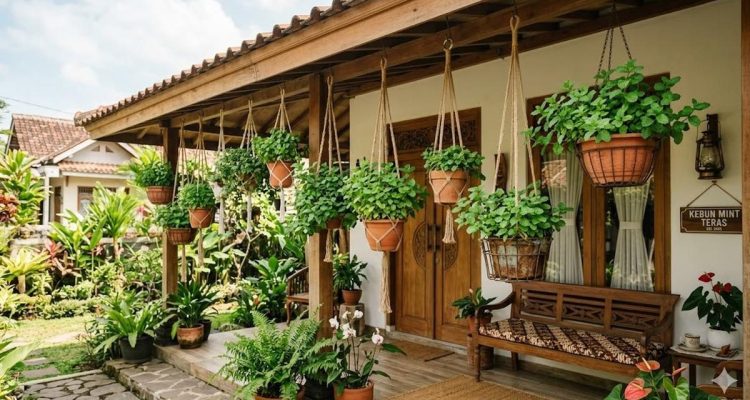 Rumah Kecil Sejuk dan Asri dengan Tanaman Gantung