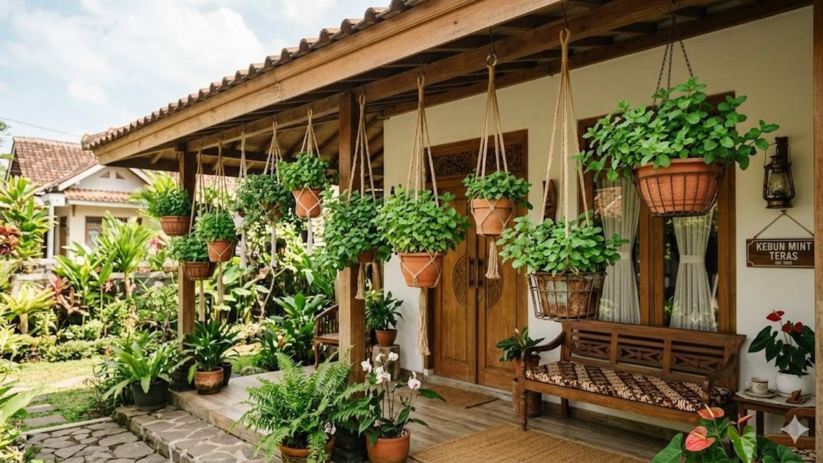 Rumah Kecil Sejuk dan Asri dengan Tanaman Gantung