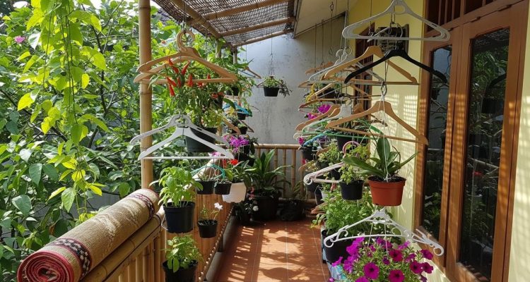 Teras Kecil Makin Cantik dengan 7 Kebun Mini Gantung dari Hanger Bekas