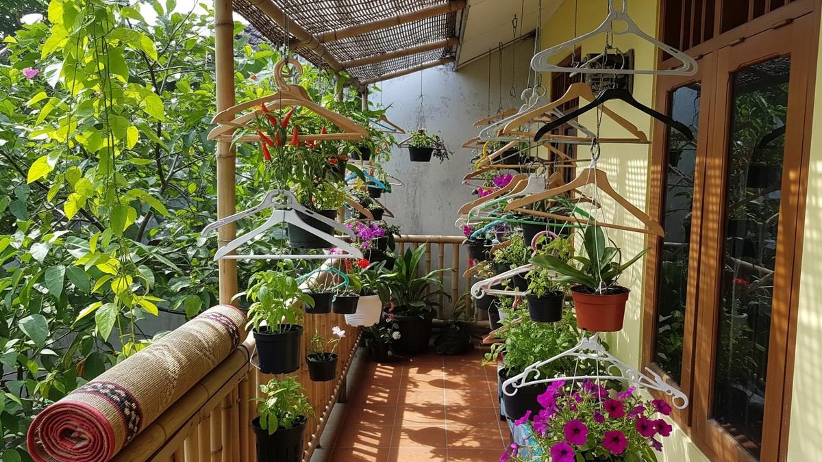 Teras Kecil Makin Cantik dengan 7 Kebun Mini Gantung dari Hanger Bekas