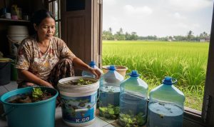 Ternak Hewan Mini di Wadah Bekas untuk Ibu Rumah Tangga di Pinggiran Sawah