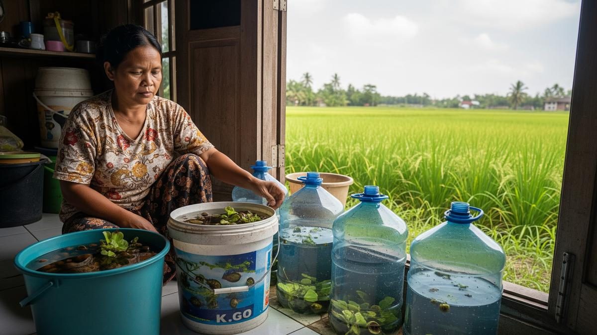 Ternak Hewan Mini di Wadah Bekas untuk Ibu Rumah Tangga di Pinggiran Sawah