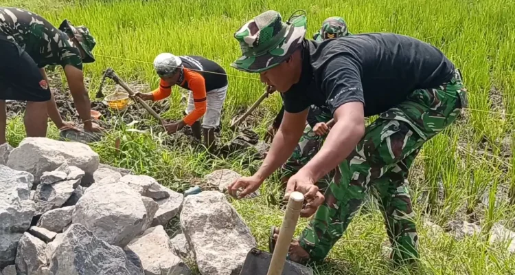 TMMD 128 Perkuat Infrastruktur Pertanian Gresik, Bangun Tanggul JUT Slempit