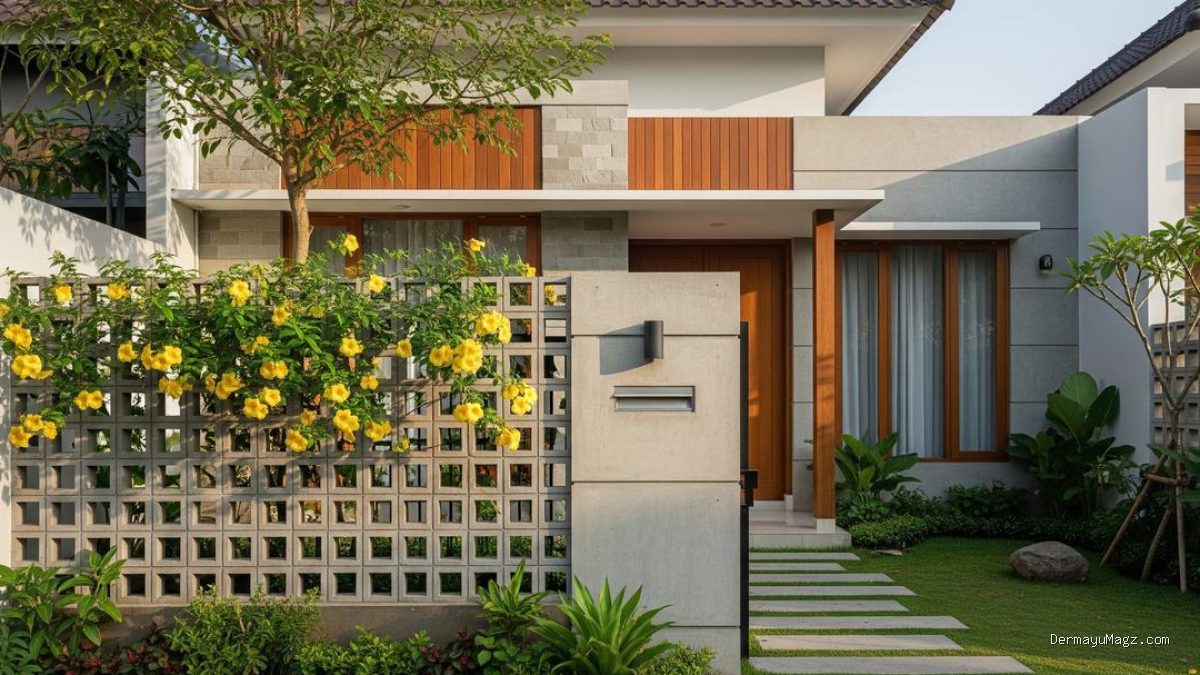 6 Inspirasi Pagar Beton Ekspos yang Dikombinasikan dengan Tanaman Rambat untuk Tampilan Rumah yang Lebih Modern dan Alami