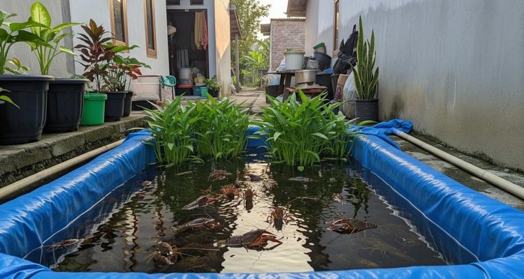 Budidaya Lobster Air Tawar dan Kangkung Air di Kolam Terpal