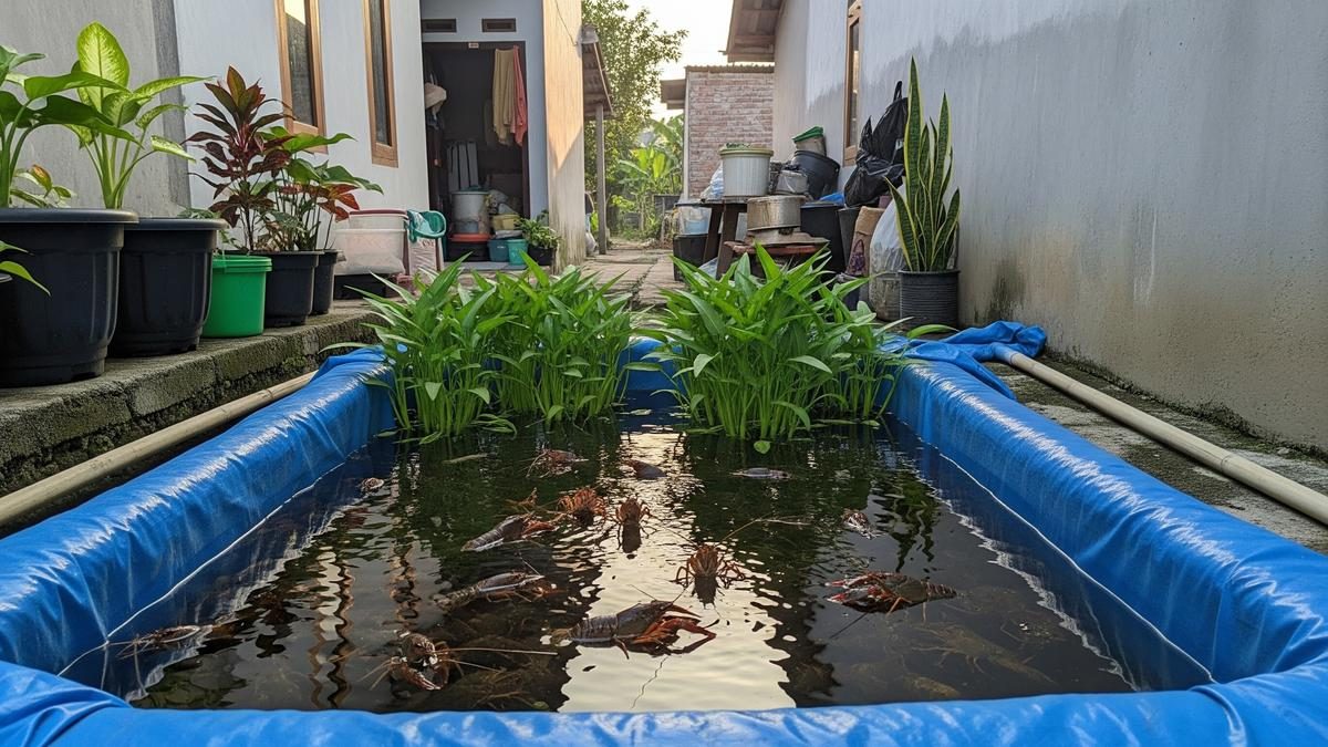 Budidaya Lobster Air Tawar dan Kangkung Air di Kolam Terpal
