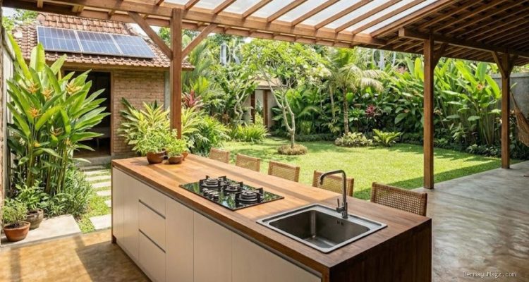 Dapur Belakang Minimalis dengan Atap Kaca Hemat Energi yang Menawan