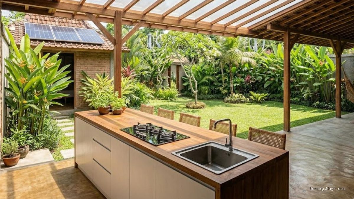 Dapur Belakang Minimalis dengan Atap Kaca Hemat Energi yang Menawan