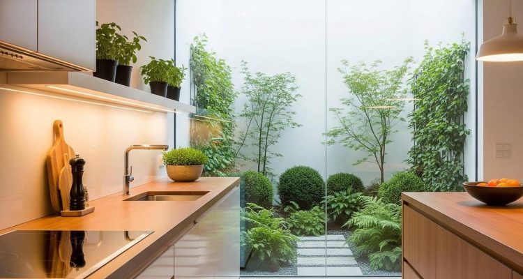 Dapur Kecil dengan Tanaman Hijau dan Sekat Minimalis