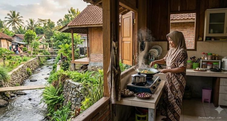 Dapur Rumah Dekat Sungai: Desain Estetik Tahan Longsor dengan Pemandangan Alam