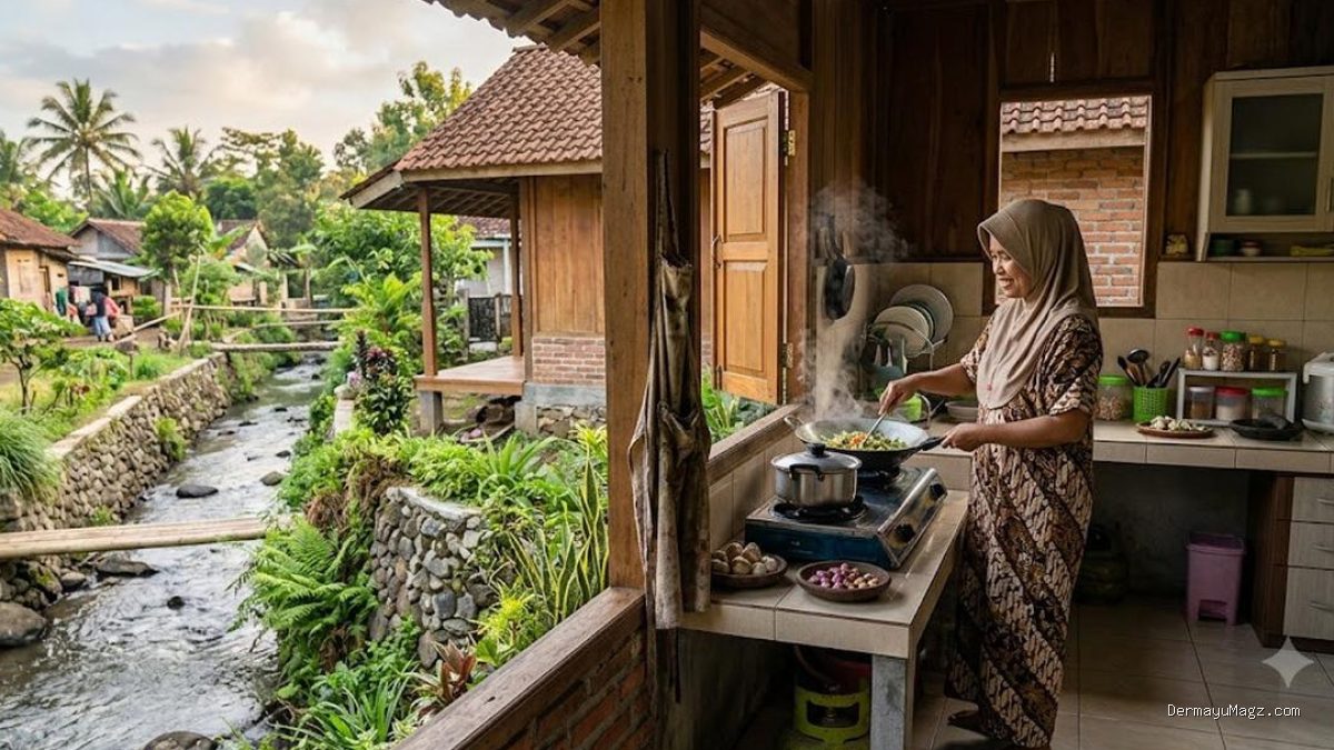 Dapur Rumah Dekat Sungai: Desain Estetik Tahan Longsor dengan Pemandangan Alam