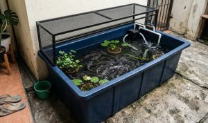 Desain Kolam Ikan Fiberglass Portabel untuk Rumah Kontrak di Lahan Sempit