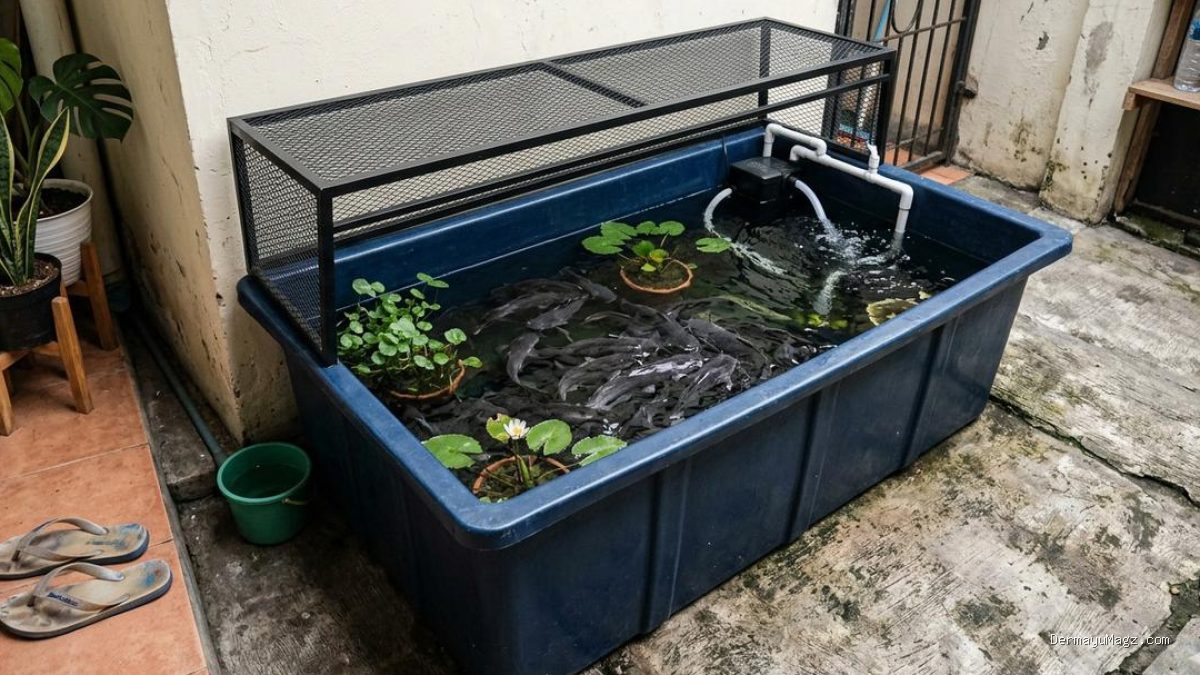 Desain Kolam Ikan Fiberglass Portabel untuk Rumah Kontrak di Lahan Sempit