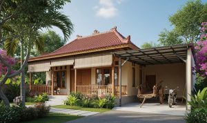 Desain Rumah Desa Sederhana dengan Garasi Terbuka yang Praktis