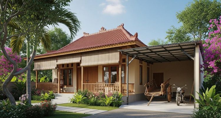 Desain Rumah Desa Sederhana dengan Garasi Terbuka yang Praktis
