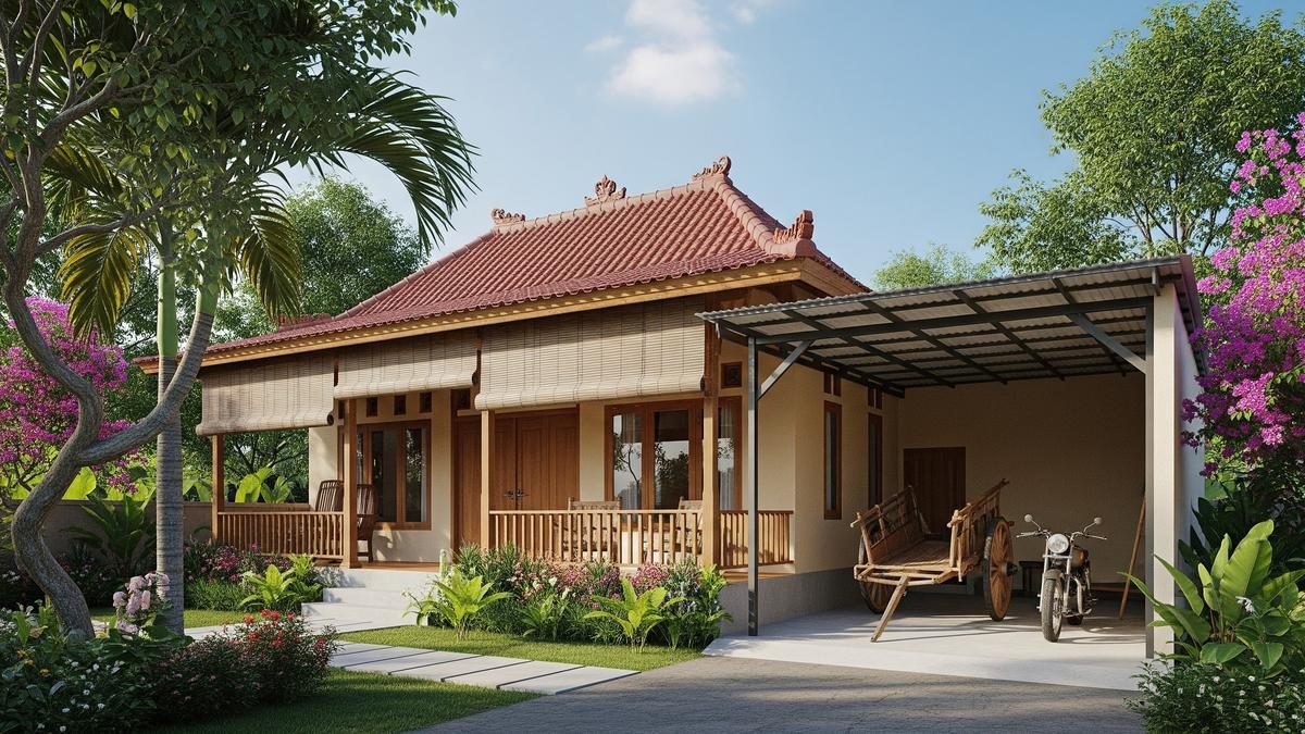 Desain Rumah Desa Sederhana dengan Garasi Terbuka yang Praktis