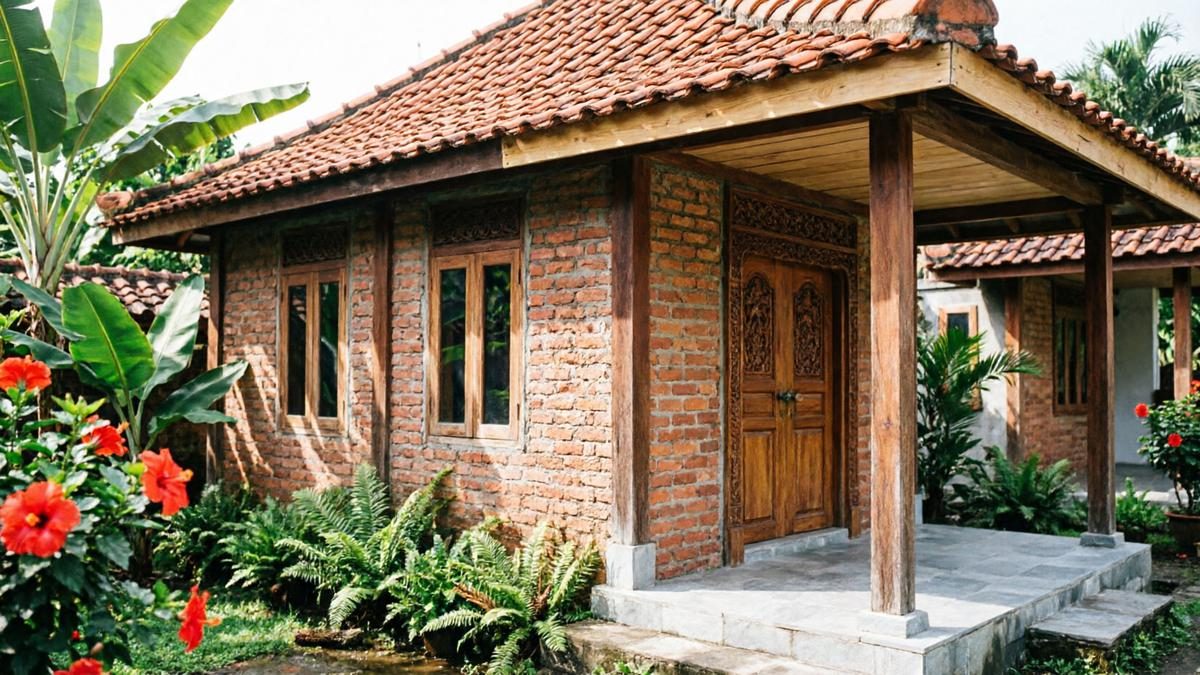 Desain Rumah Kampung Kombinasi Material Alami untuk Pedesaan