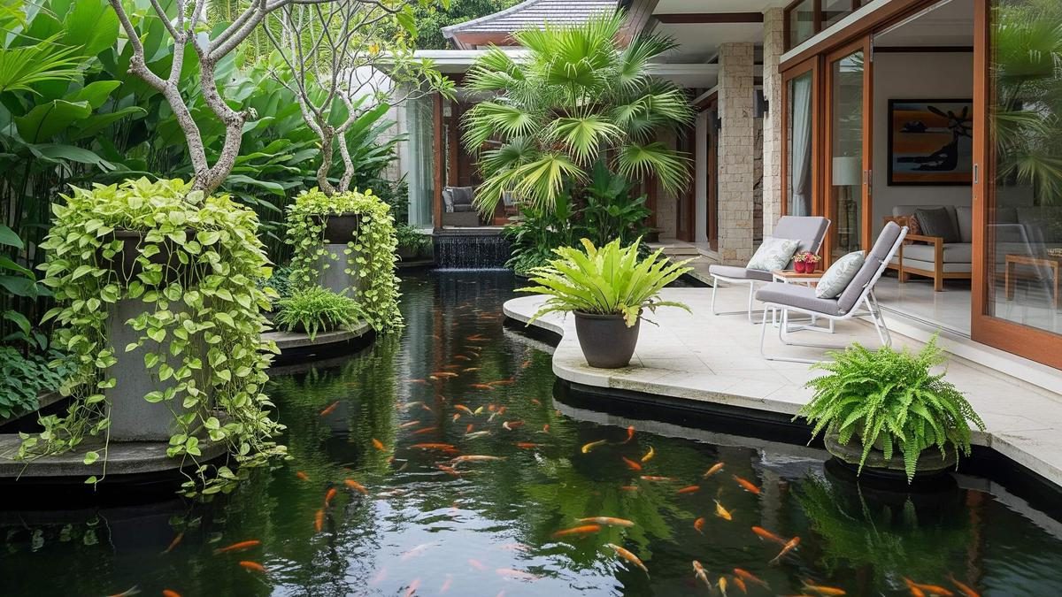 Ide Menawan Menggabungkan Kolam dan Area Duduk Santai Keluarga