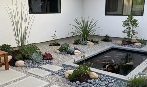 Ide Taman Kering Berkolam Ikan Minimalis untuk Rumah Modern