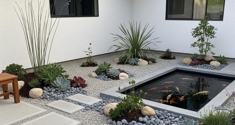 Ide Taman Kering Berkolam Ikan Minimalis untuk Rumah Modern