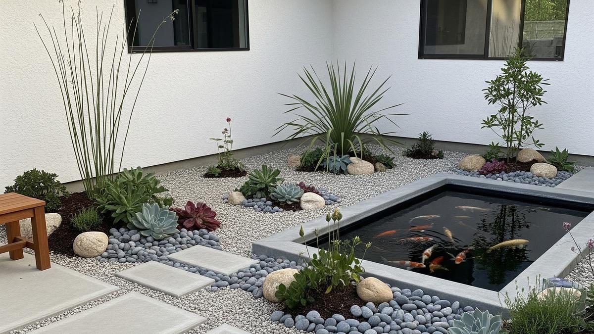 Ide Taman Kering Berkolam Ikan Minimalis untuk Rumah Modern