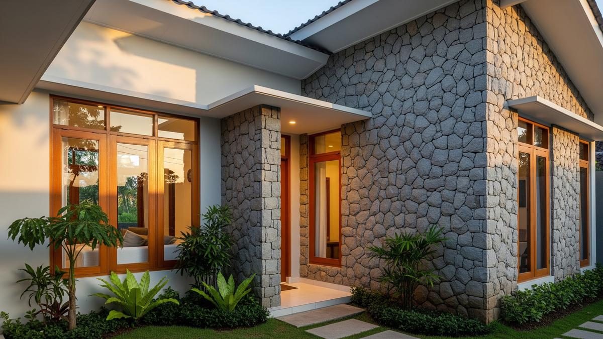 Inspirasi Dinding Batu Tempel untuk Rumah Kampung Modern yang Hangat