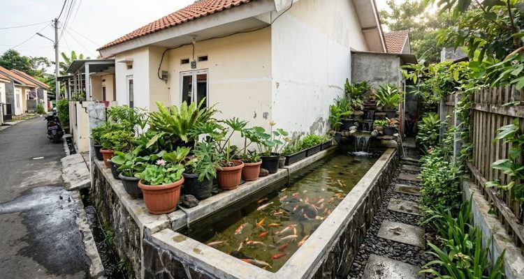 Inspirasi Kolam Ikan Memanjang di Samping Rumah Subsidi yang Menenangkan