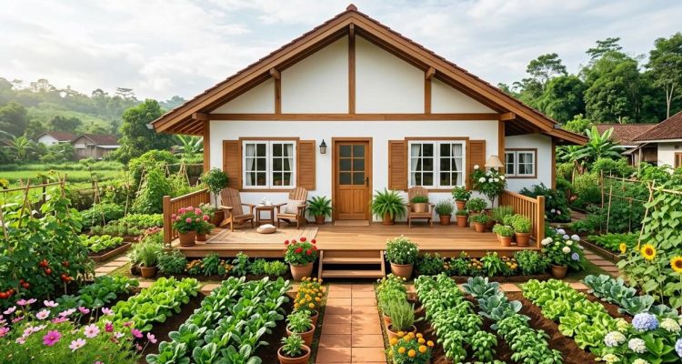 Inspirasi Rumah Pedesaan dengan Kebun Sayur di Sekitar Halaman: Harmoni Alam dan Fungsional