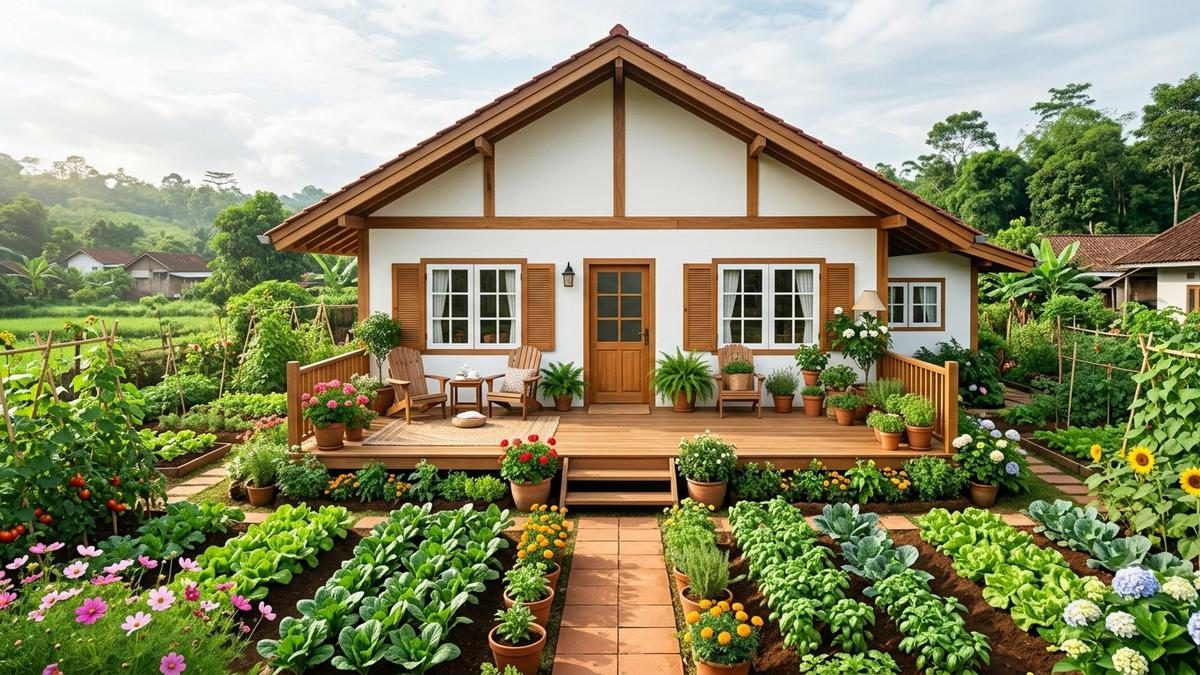 Inspirasi Rumah Pedesaan dengan Kebun Sayur di Sekitar Halaman: Harmoni Alam dan Fungsional