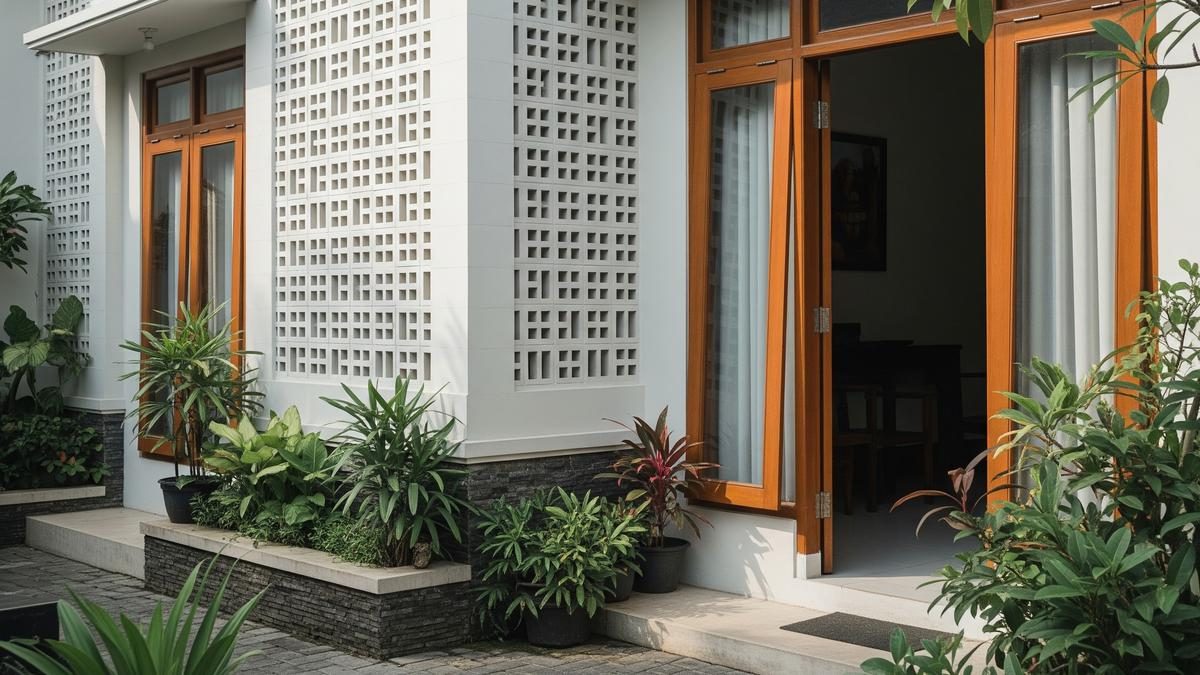 Kombinasi Roster dan Kayu untuk Fasad Rumah Minimalis yang Elegan dan Modern