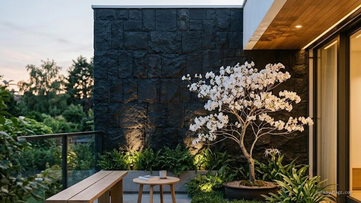 6 Inspirasi Teras Rumah dengan Tabebuya Mini dan Batu Alam untuk Fasad Makin Asri.