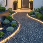 Area Masuk Rumah yang Elegan dengan Jalur Batu Koral Hitam