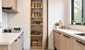 Dapur dengan Pantry Tersembunyi untuk Ruang Lebih Rapi dan Estetik