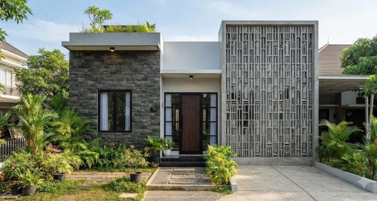 6 Model Fasad Rumah Roster dan Batu Andesit yang Elegan