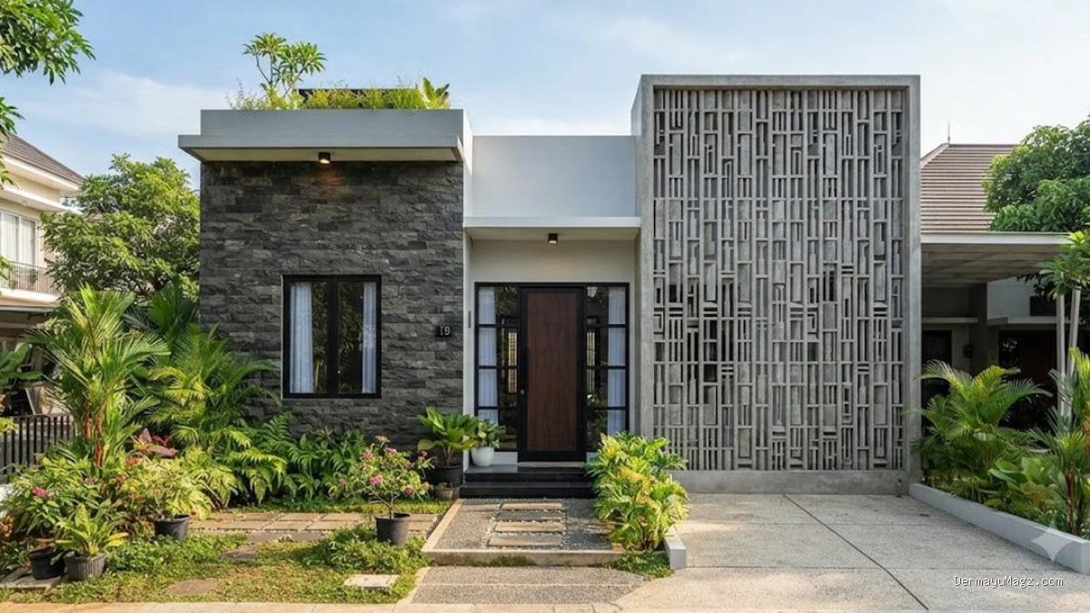 6 Model Fasad Rumah Roster dan Batu Andesit yang Elegan